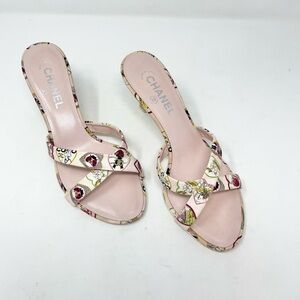Chanel Valentine Heart Print Mule Heel Vintage 2006 Sandal size 40 EU Y2K